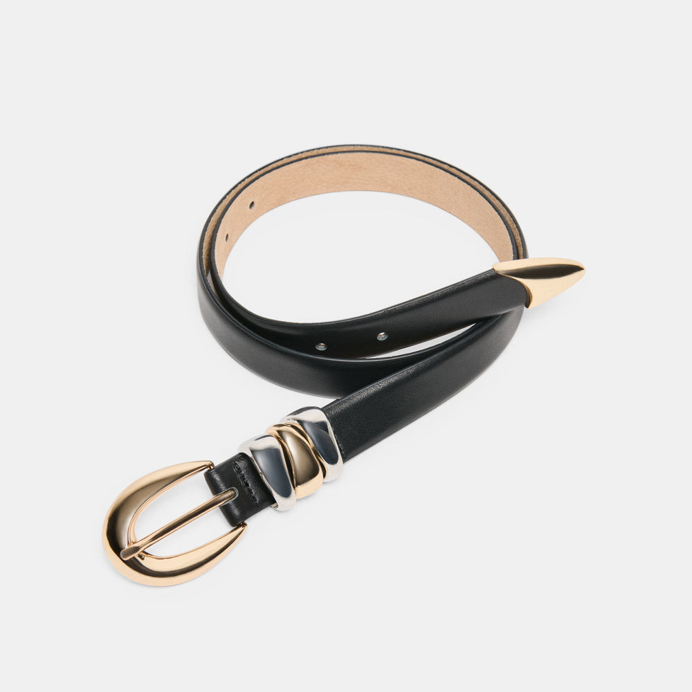 Mixed Metal Black Buckle Belt / Dolce Vita