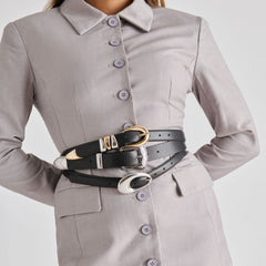 Organic Oval Black Silver Buckle Belt / Dolce Vita