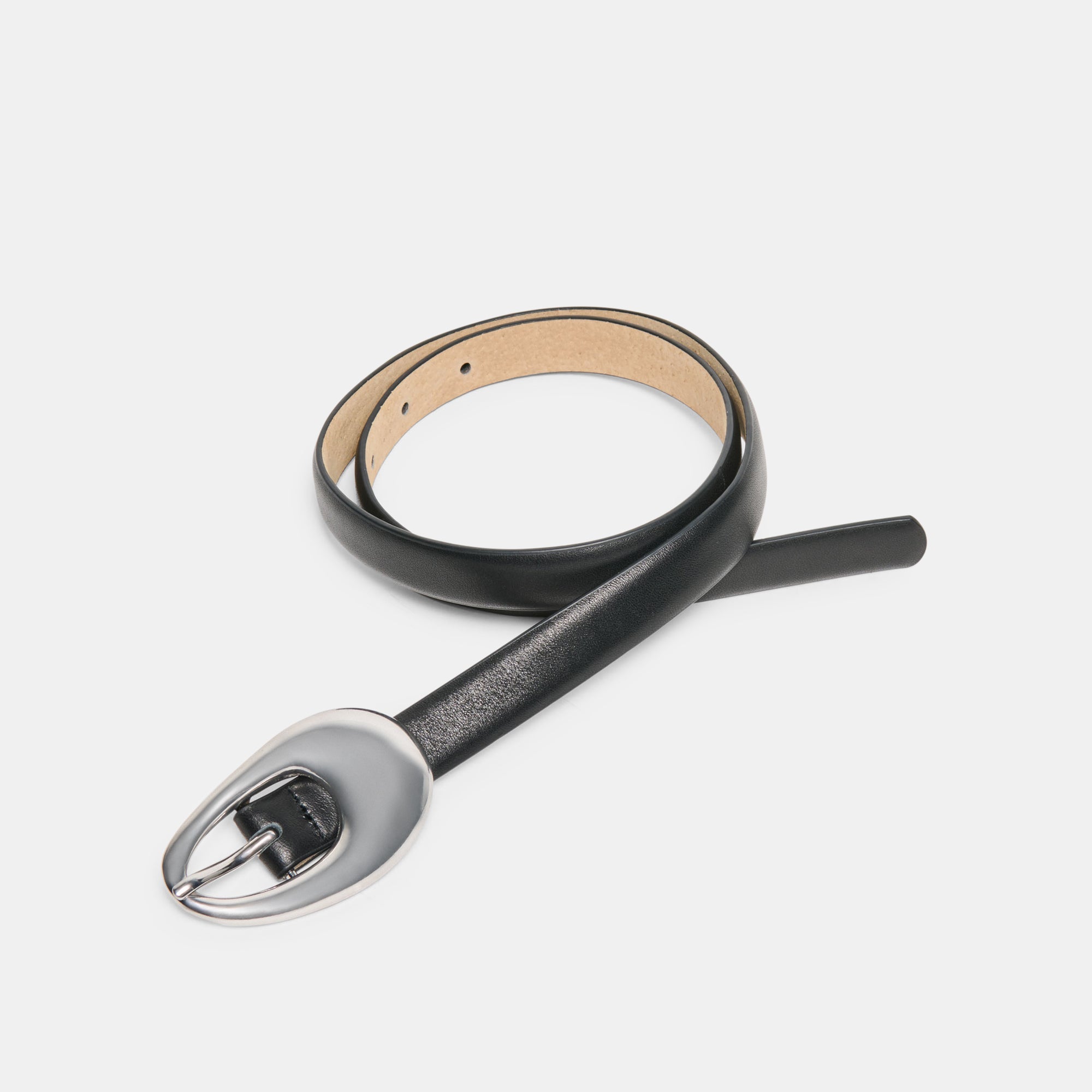 Organic Oval Black Silver Buckle Belt / Dolce Vita