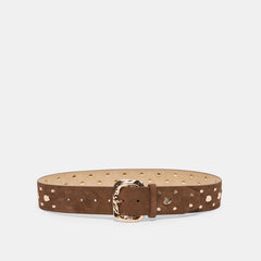 Rectangle Buckle Brown Suede Gold Studded Belt / Dolce Vita