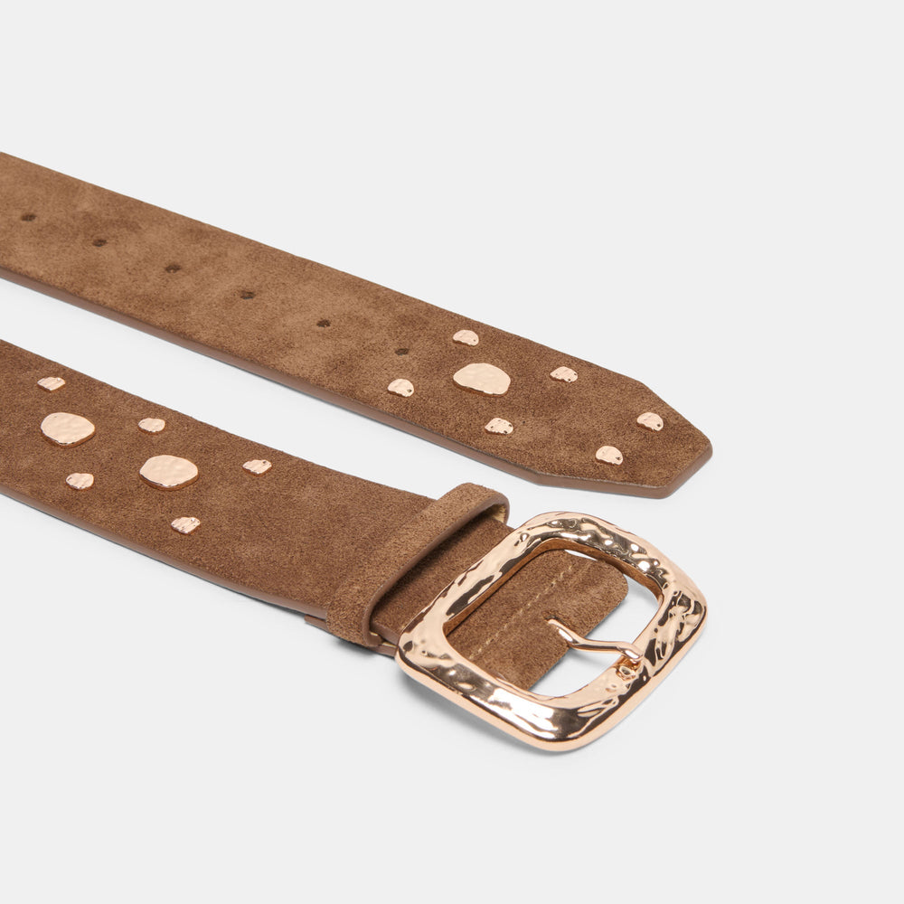 Rectangle Buckle Brown Suede Gold Studded Belt / Dolce Vita
