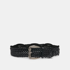 Western Black Woven Leather Belt with Silver Buckle / Dolce Vita