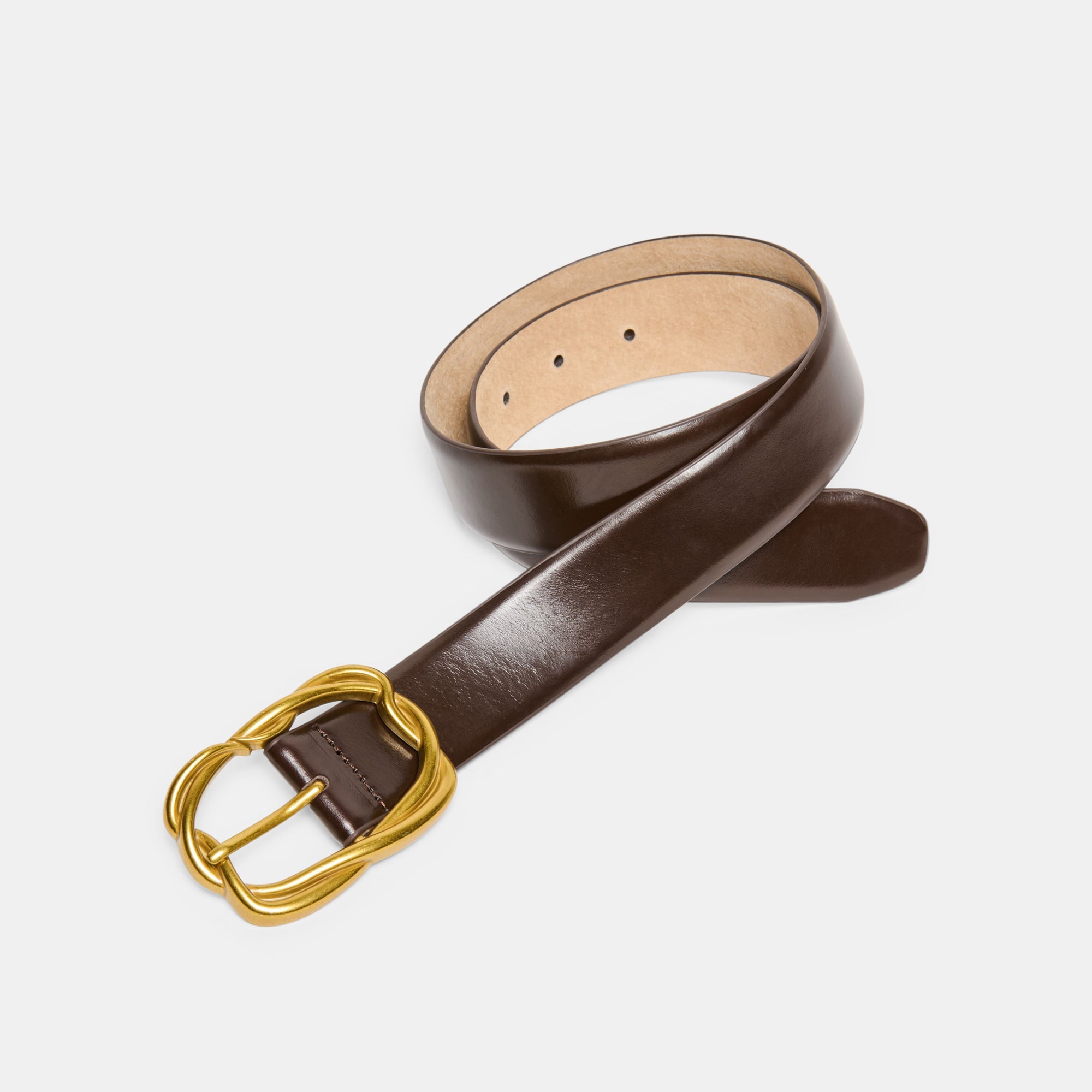 Braided Mahogany Gold Buckle Belt / Dolce Vita