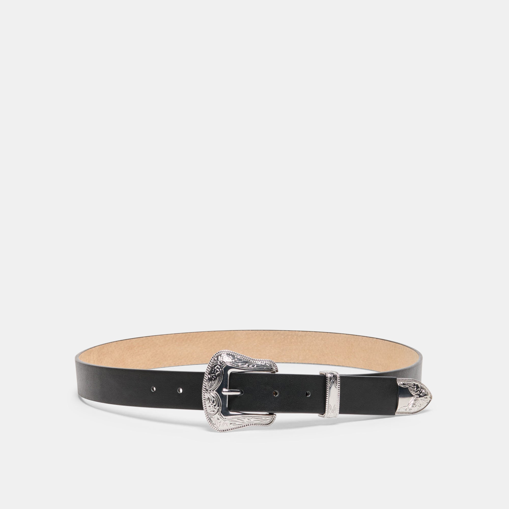Vintage Western Black Silver Buckle Belt / Dolce Vita