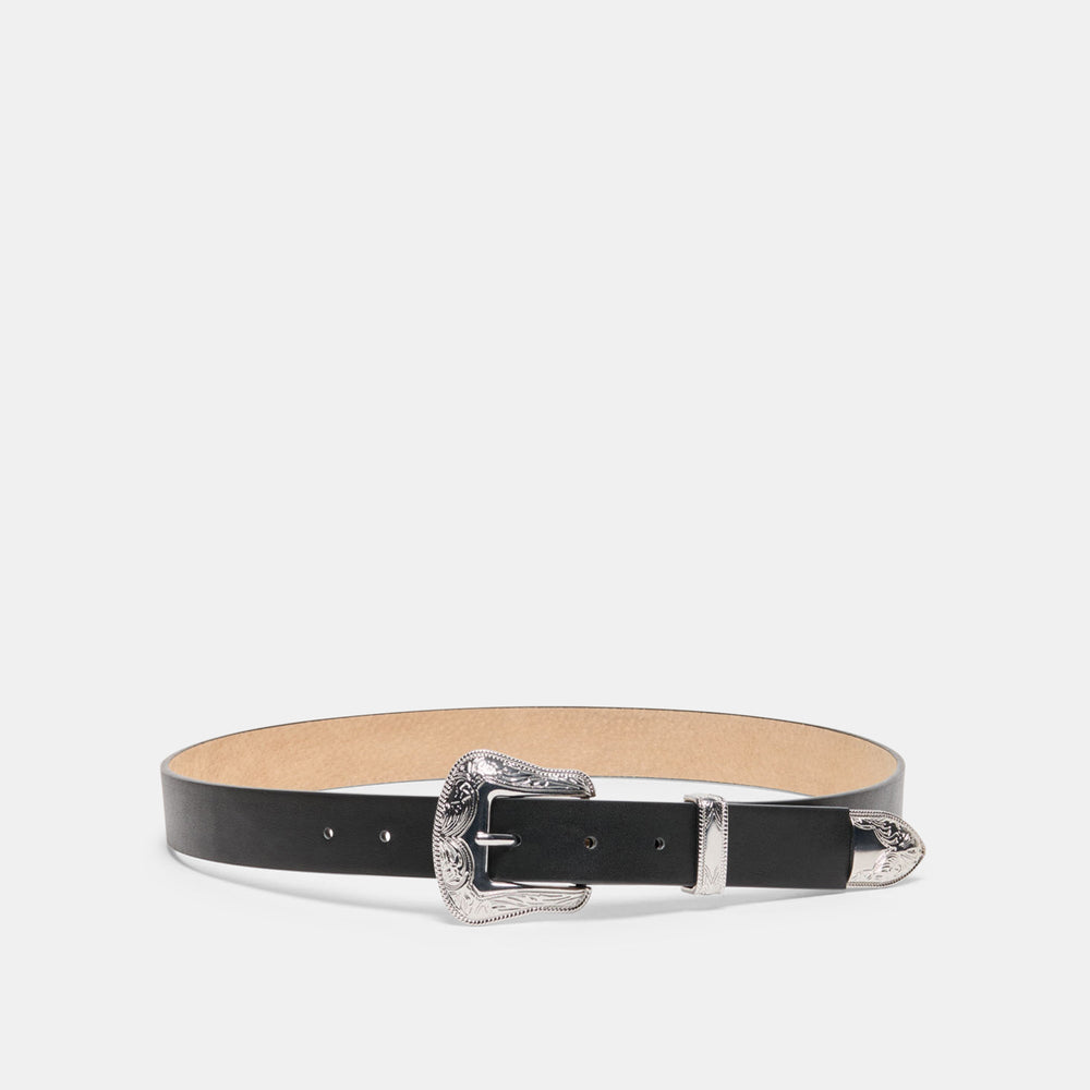 Vintage Western Black Silver Buckle Belt / Dolce Vita
