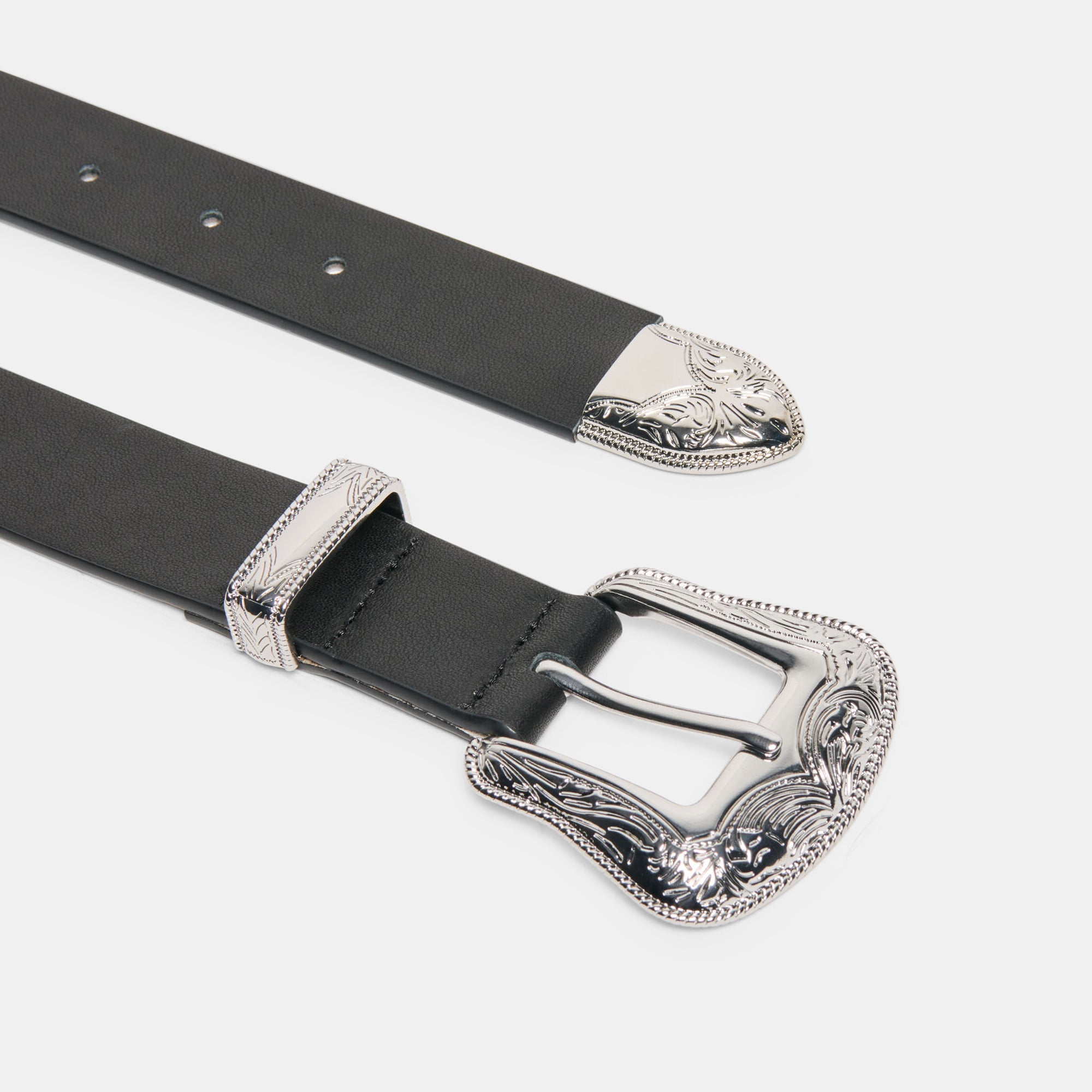 Vintage Western Black Silver Buckle Belt / Dolce Vita