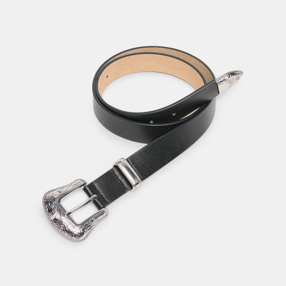 Vintage Western Black Silver Buckle Belt / Dolce Vita