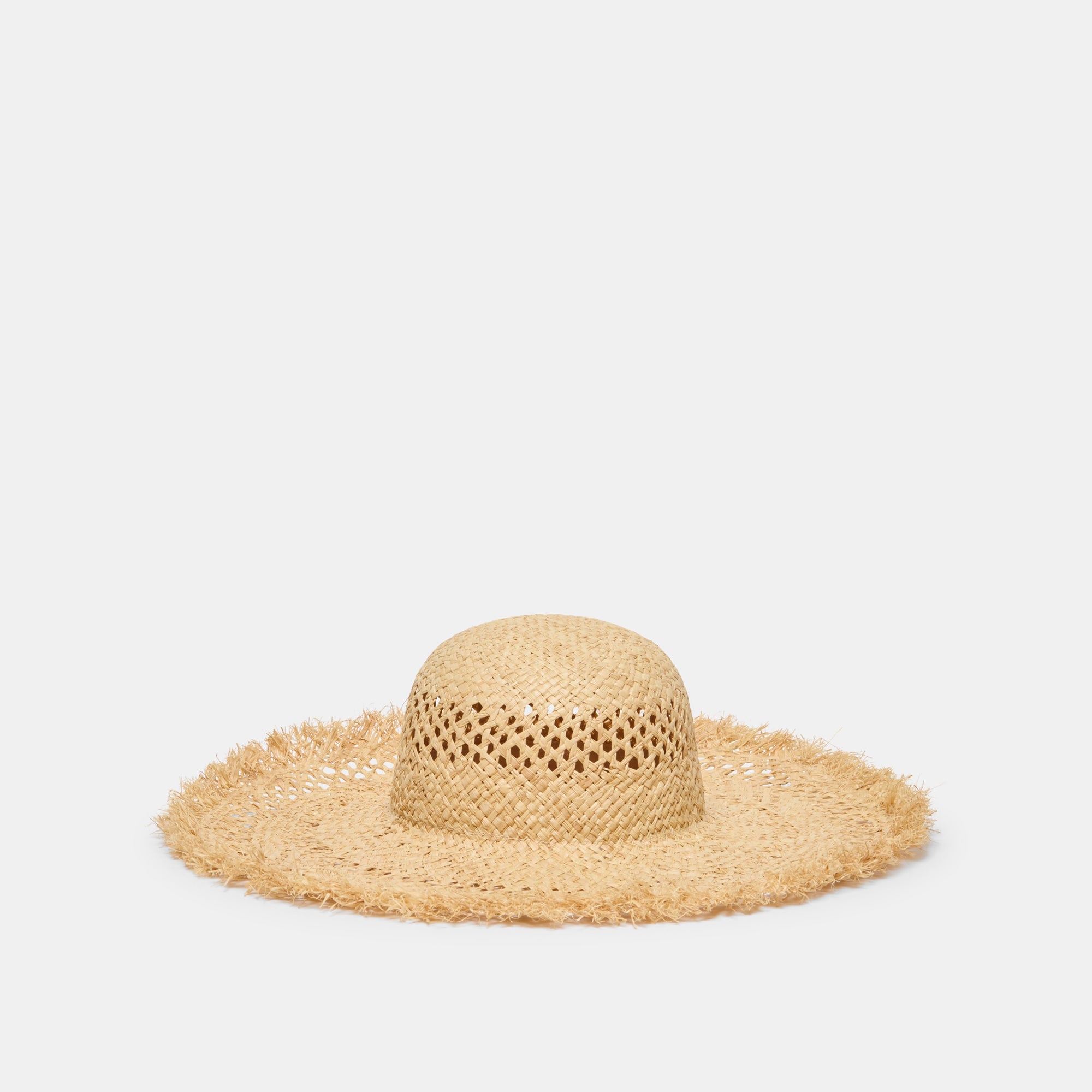 Open Weave Tan Sunhat with Frayed Edge / Dolce Vita