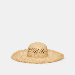 Open Weave Tan Sunhat with Frayed Edge / Dolce Vita
