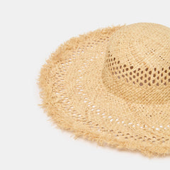 Open Weave Tan Sunhat with Frayed Edge / Dolce Vita