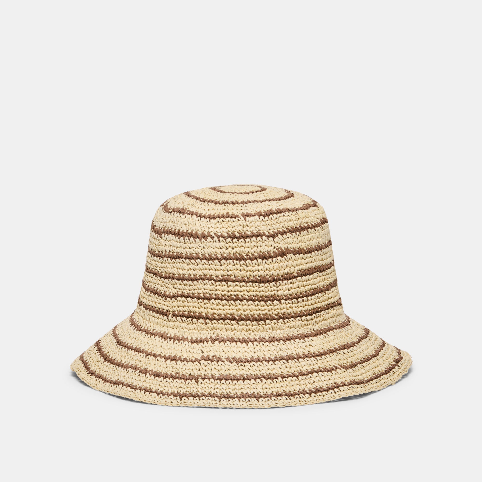 Striped Brown Natural Straw Cloche / Dolce Vita