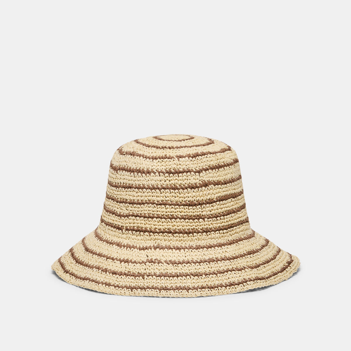 Striped Brown Natural Straw Cloche / Dolce Vita