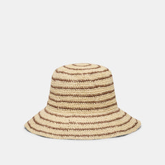 Striped Brown Natural Straw Cloche / Dolce Vita