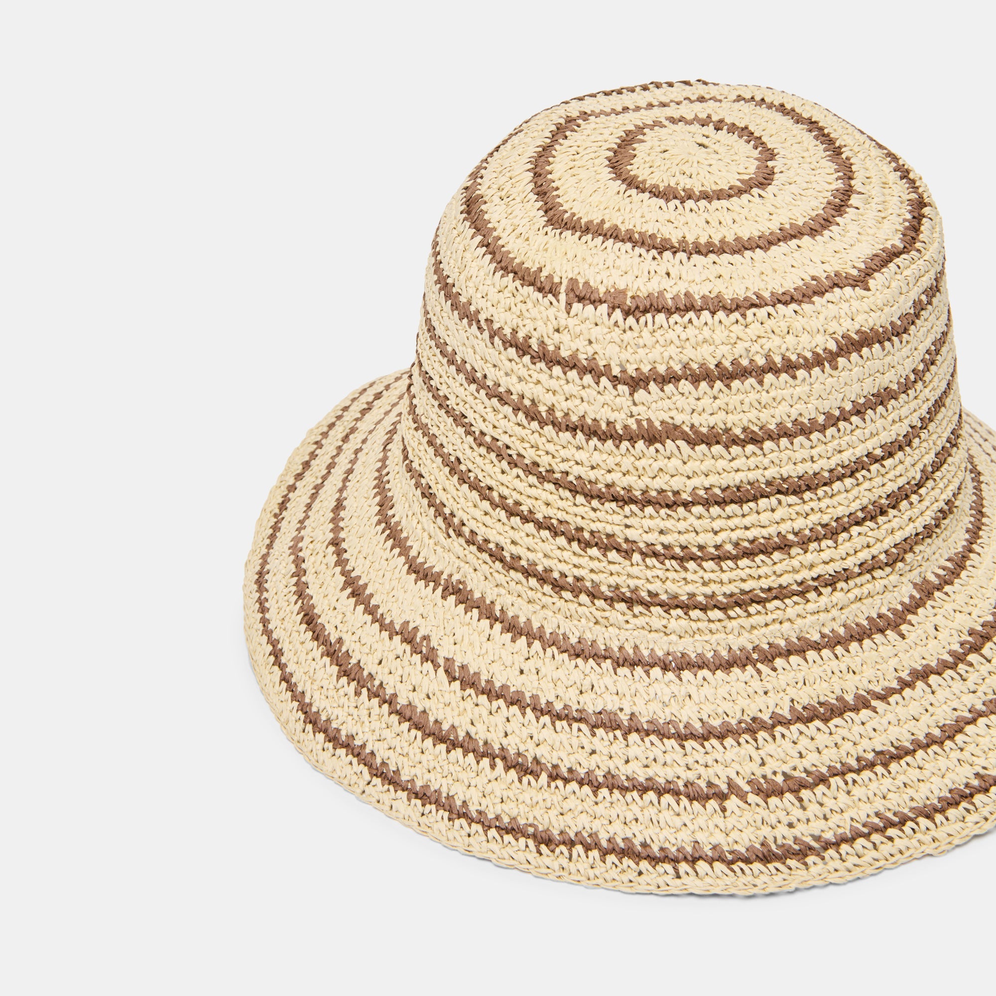 Striped Brown Natural Straw Cloche / Dolce Vita