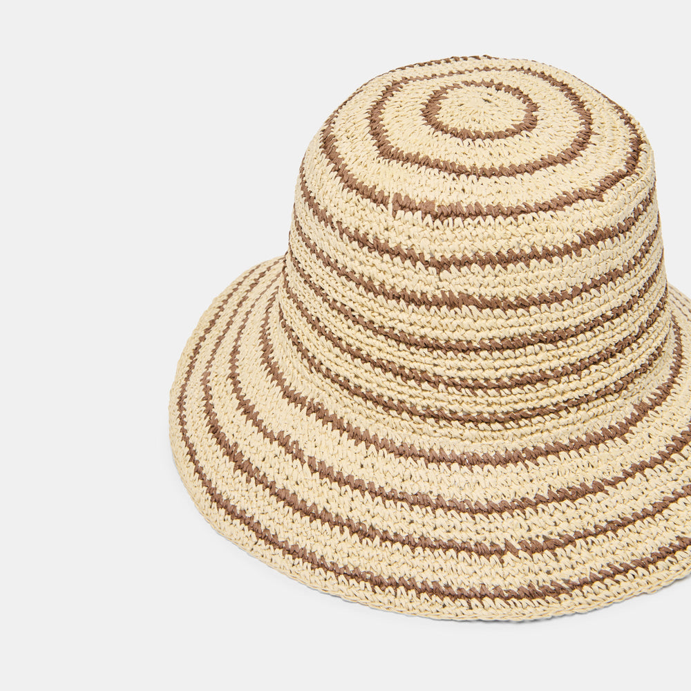 Striped Brown Natural Straw Cloche / Dolce Vita