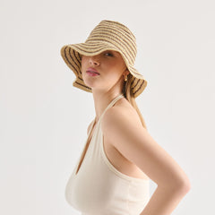 Striped Brown Natural Straw Cloche / Dolce Vita