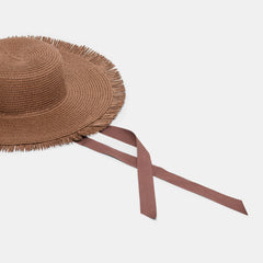 Floppy Dark Brown Sunhat with Ribbon and Frayed Edge / Dolce Vita