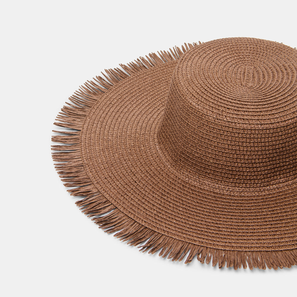 Floppy Dark Brown Sunhat with Ribbon and Frayed Edge / Dolce Vita