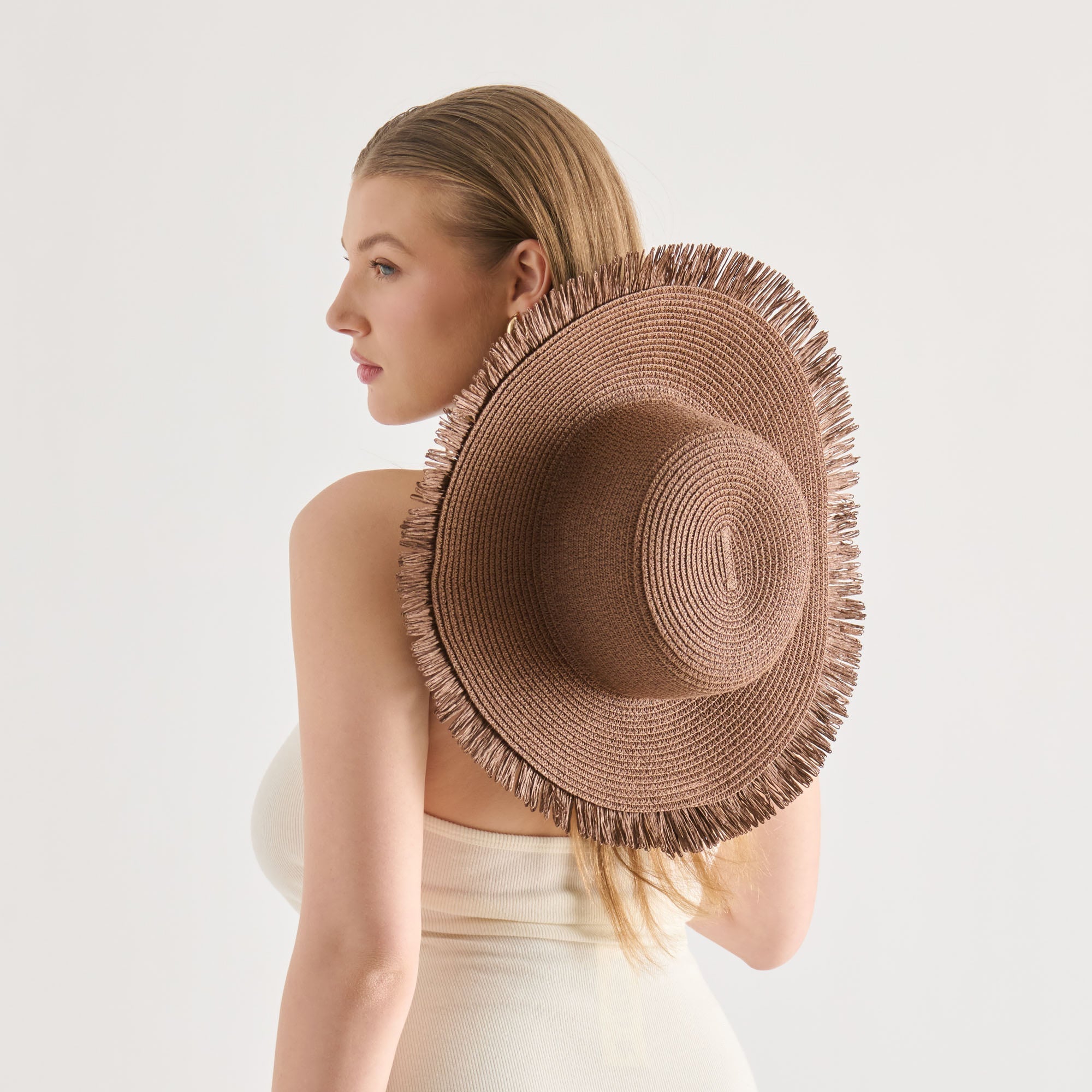 Floppy Dark Brown Sunhat with Ribbon and Frayed Edge / Dolce Vita
