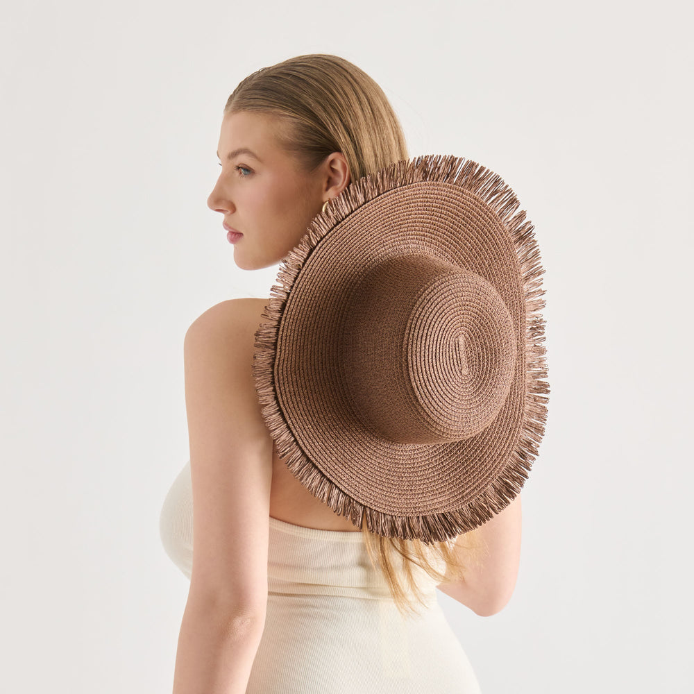 Floppy Dark Brown Sunhat with Ribbon and Frayed Edge / Dolce Vita
