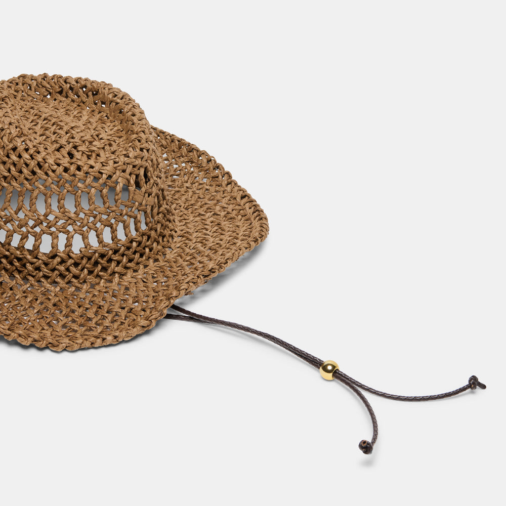 Thick Weave Dark Brown Cowboy Hat with Strap / Dolce Vita