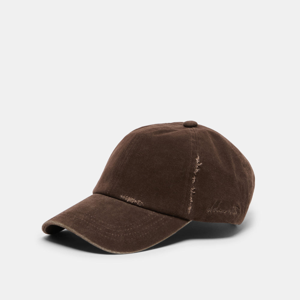 Distressed Dark Brown Baseball Cap with Embroidery / Dolce Vita