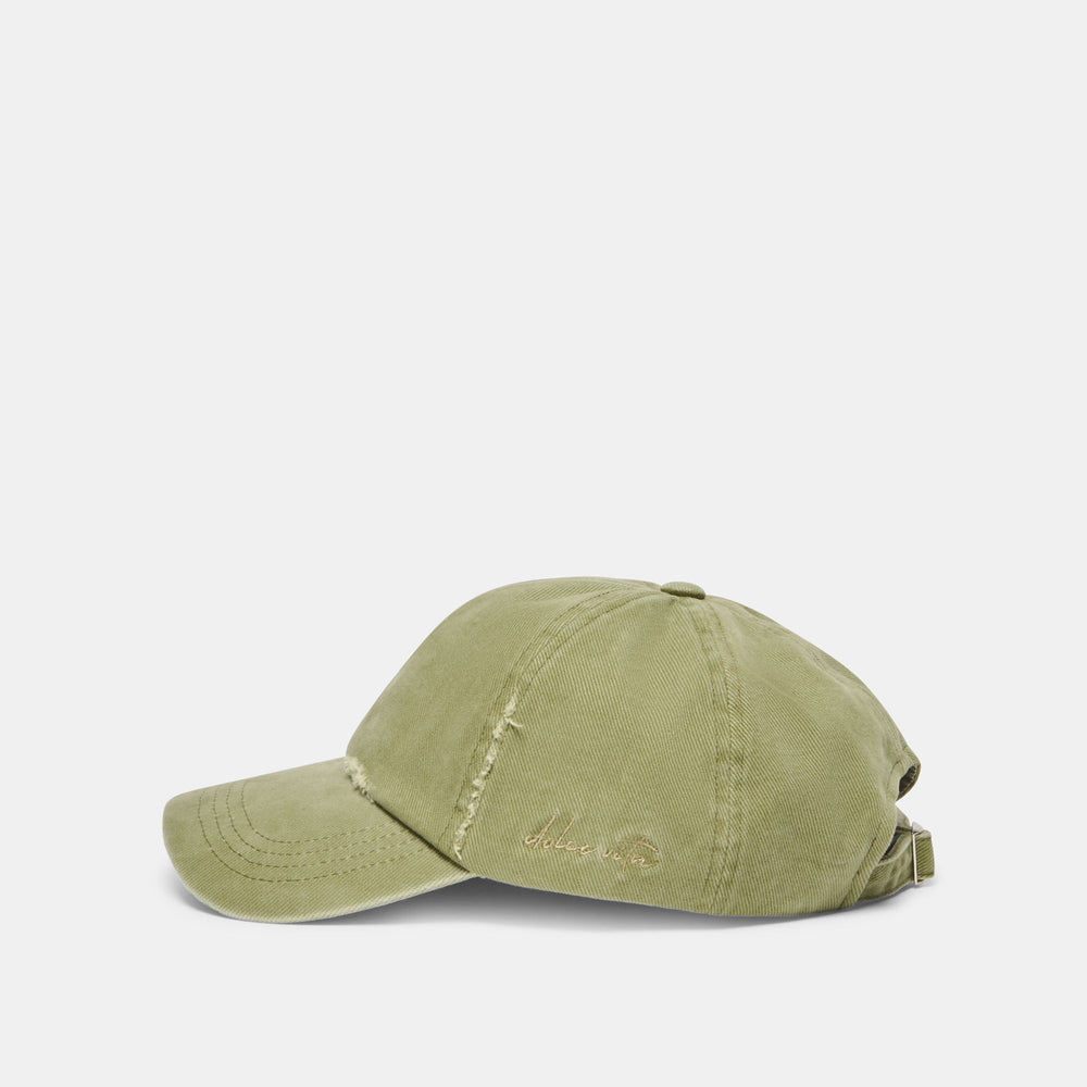 Distressed Olive Baseball Cap with Embroidery / Dolce Vita