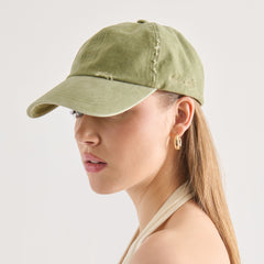 Distressed Olive Baseball Cap with Embroidery / Dolce Vita